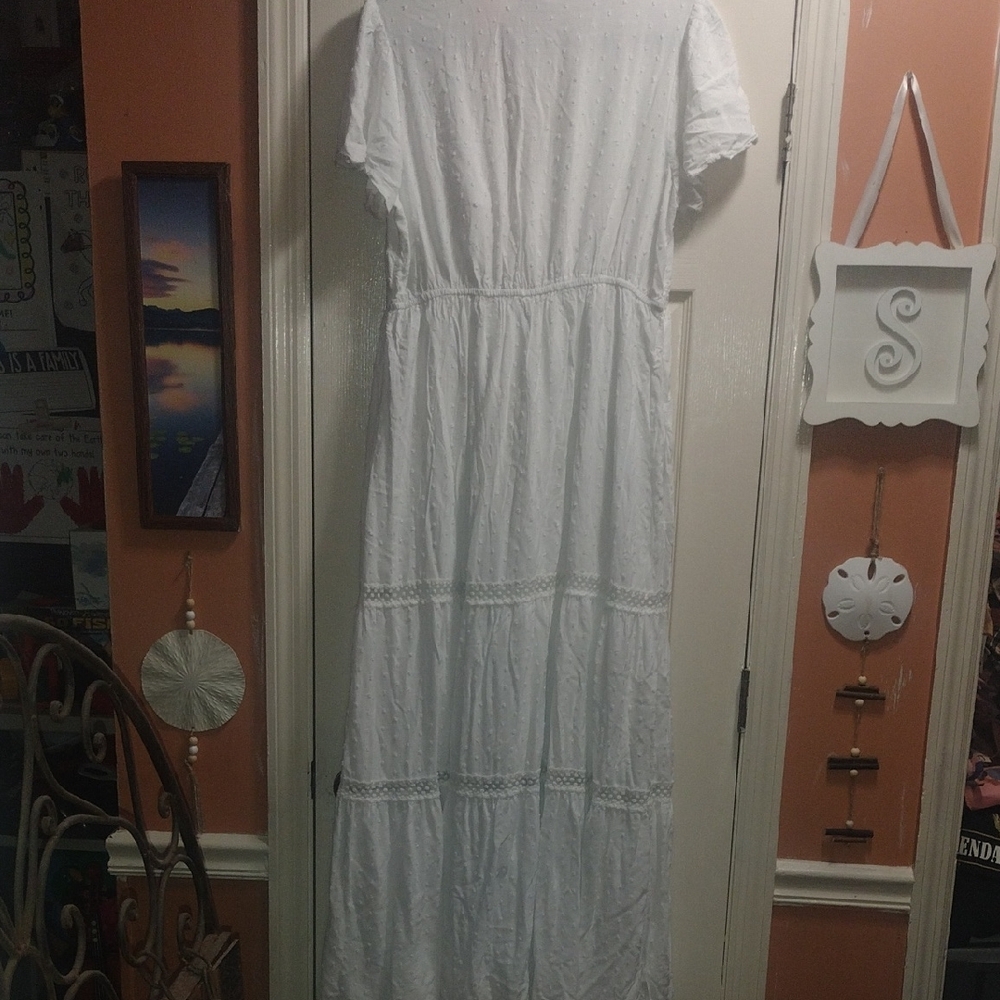 Knox Rose White Eyelet Tiered Maxi Dress With Pockets 100% Cotton - Picture 6 of 6